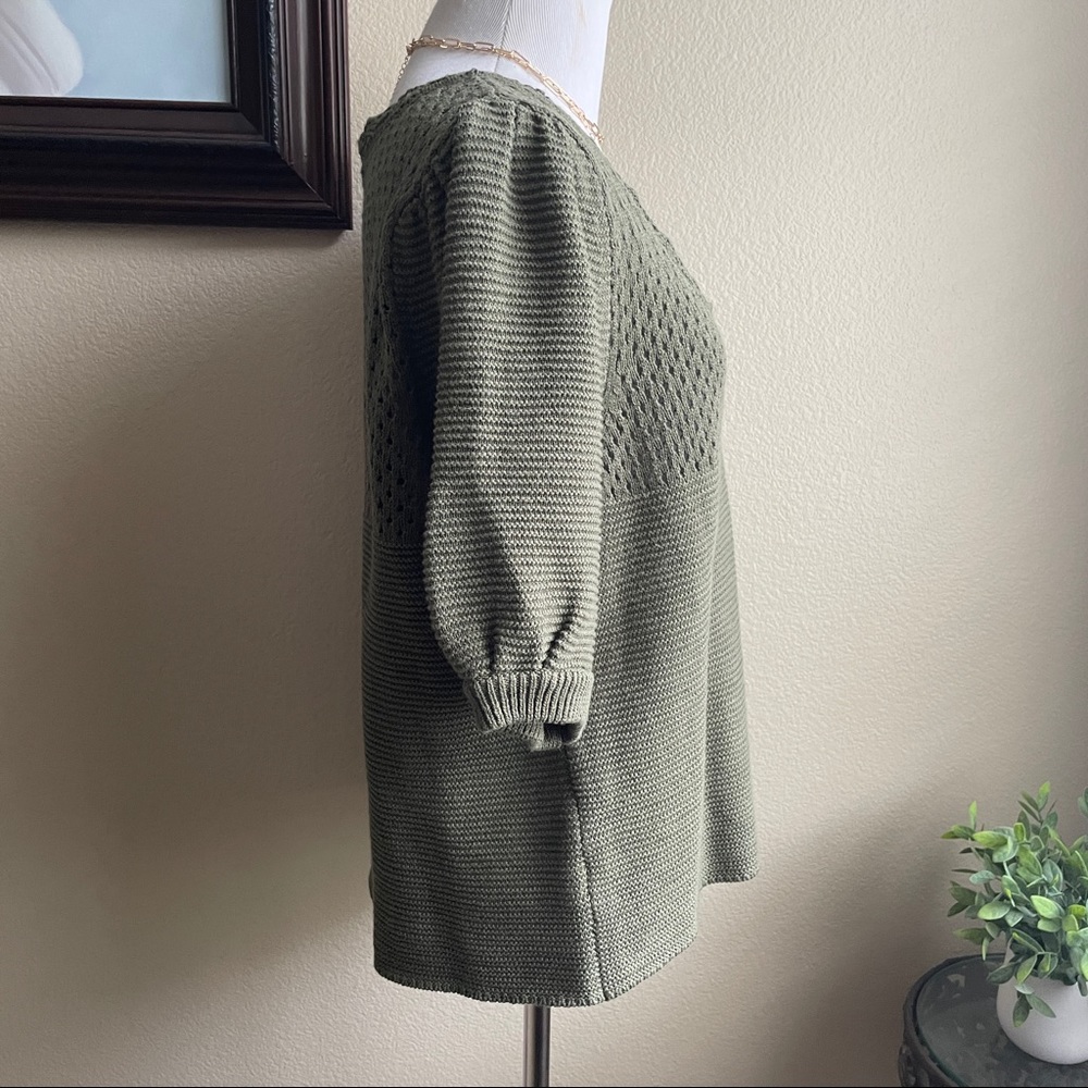 Free Assembly olive green crochet puff sleeve sweater top - Picture 4 of 9